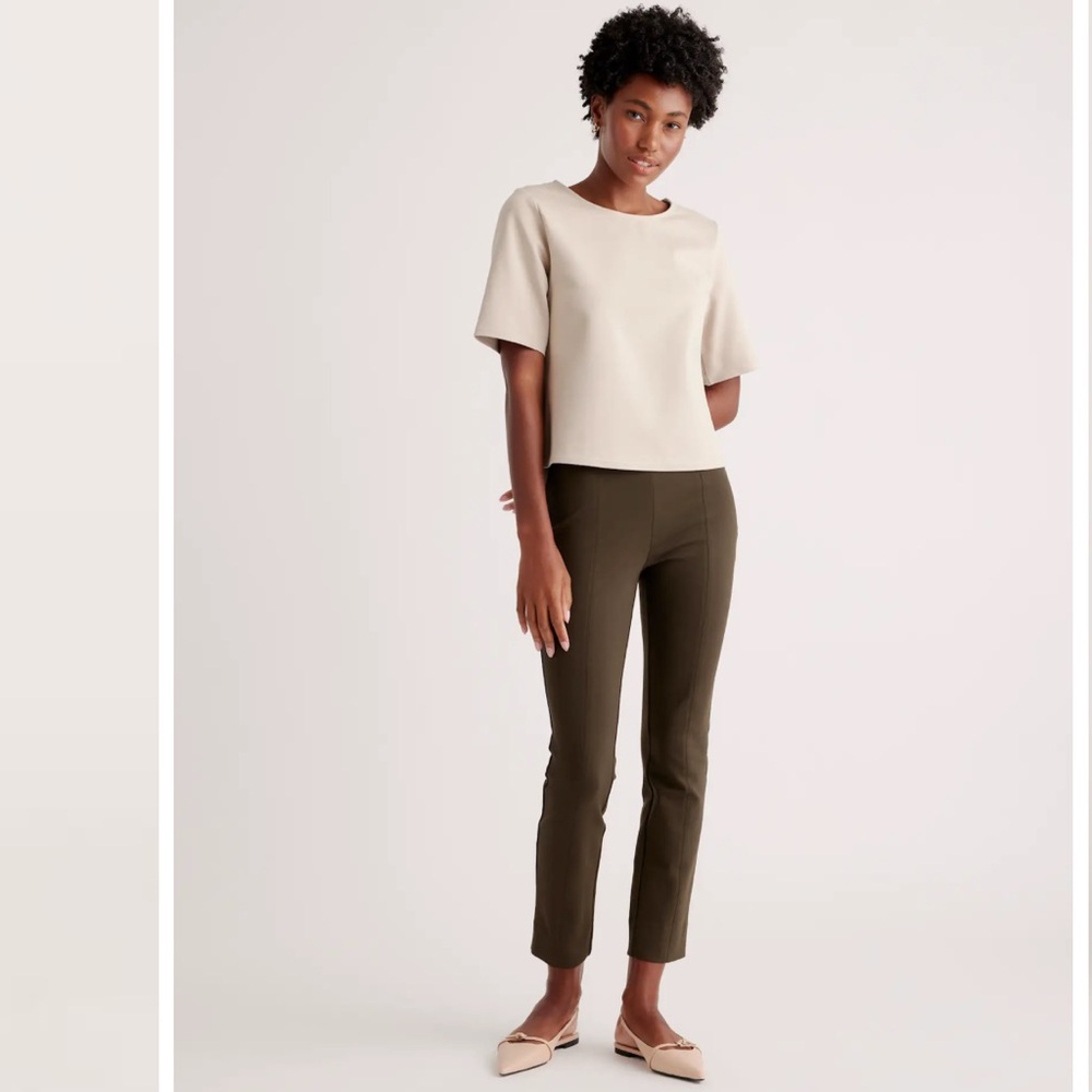QUINCE WOMEN CROPPED PANT SZ SM ULTRA STRETCH PONTE STRAIGHT LEG OLIVE GREEN EUC